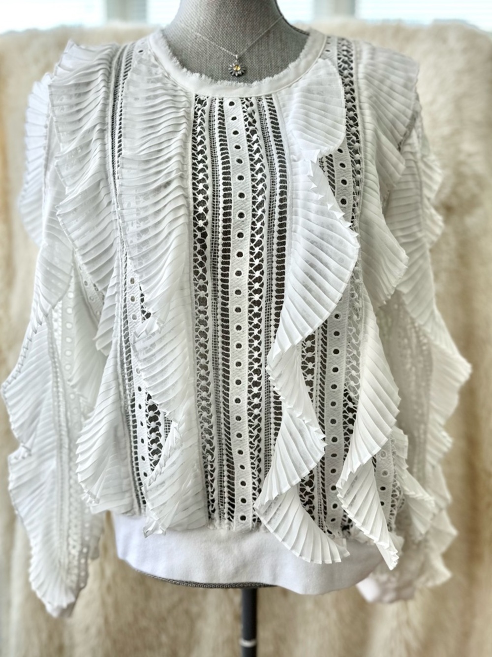 Lumie White Lace Ruffle Blouse